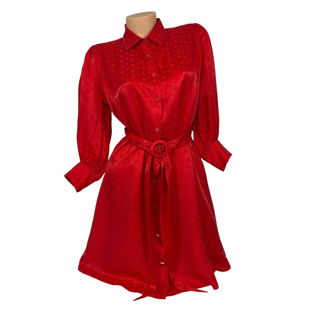 The Kooples Red Delicate Paisley Jacquard Shirt Dress Belted Mini Size 1 Small